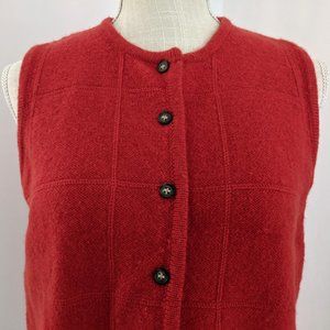 Pierre Cardin, all wool knit, sweater vest, classic button up, reddish, Size L
